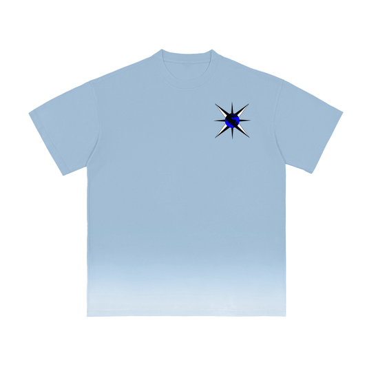 White Gradient on Blue Vintage Washed T-Shirt - 250 GSM